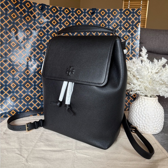 New✨tory burch Thea With Gold Hardware Pebbled Leather Backpack (black) Tory Burch Thea Backpack Bags & Handbags for Women for sale  main image 4